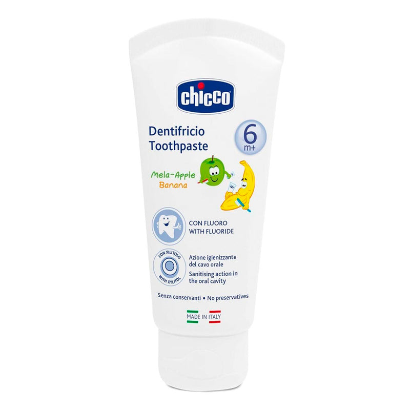 Pasta de dentes Chicco Maçã e Banana para bebês a partir dos 6 meses de idade, 50ml