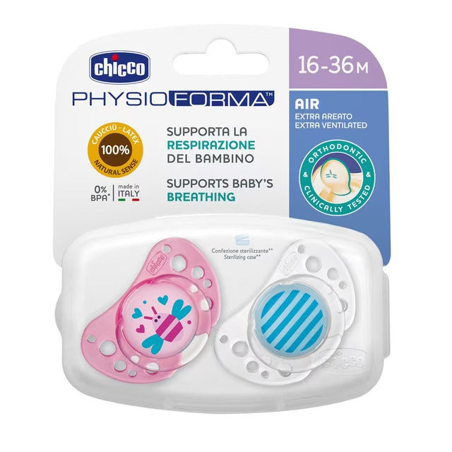 Sucette Chicco Physio Air Latex Bleu 16-36m x 2 uni