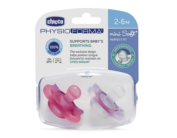 Chicco Chupeta Physio Forma Mini Soft Rosa 2-6m x 2 uni