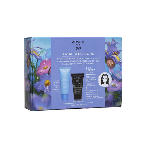 Apivita Aqua Beelicious Gel Creme Hidratante Textura Ligeira 40ml + Gel Limpeza Preto Rosto/Olhos 50ml