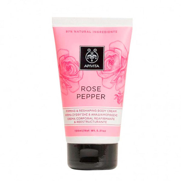 Embalagem do creme hidratante corporal Apivita Rose Pepper de 150 ml