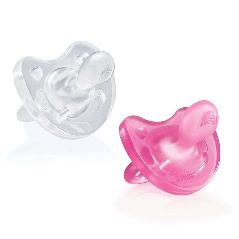 Chicco Physio Soft Silicone para bebês de 0-6 meses nas cores rosa e transparente