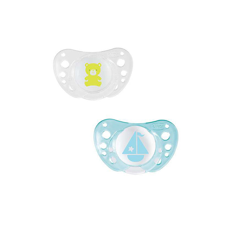 Chupetas Chicco Physio Air Silicone, cor azul, para bebês de 0 a 6 meses, pacote com 2 unidades