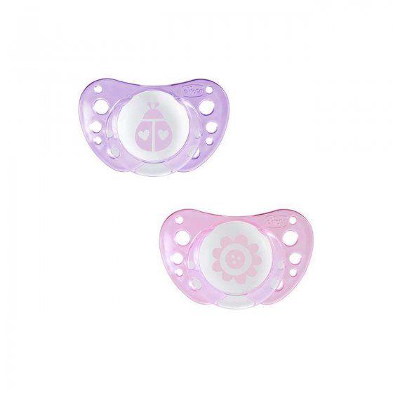 Chupetas P-Air da Chicco em silicone rosa para bebês de 0 a 6 meses