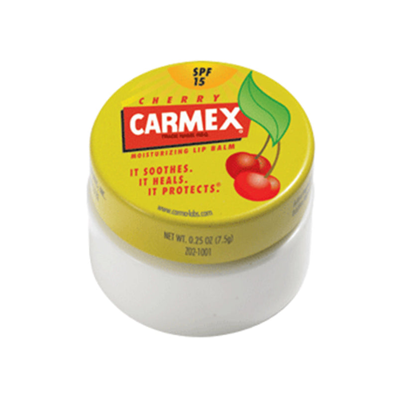 Bálsamo labial Carmex de cereja com SPF 15 em um pote de 7,5g