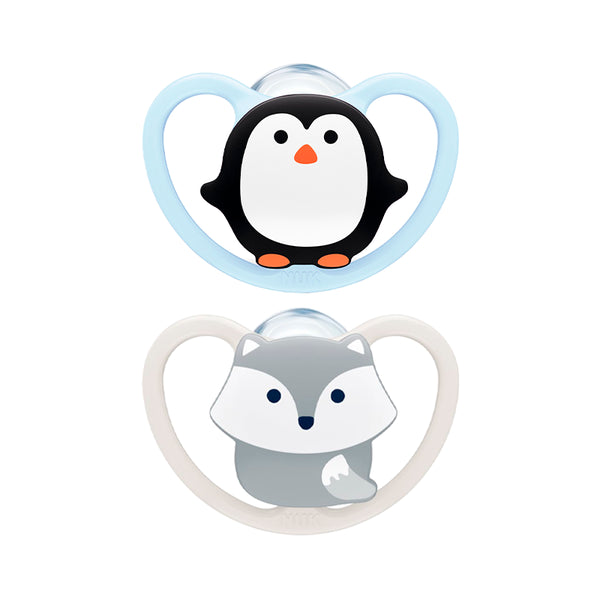 Nuk Pacifier Space Silicone Penguin and Wolf 0-6m x 2 uni