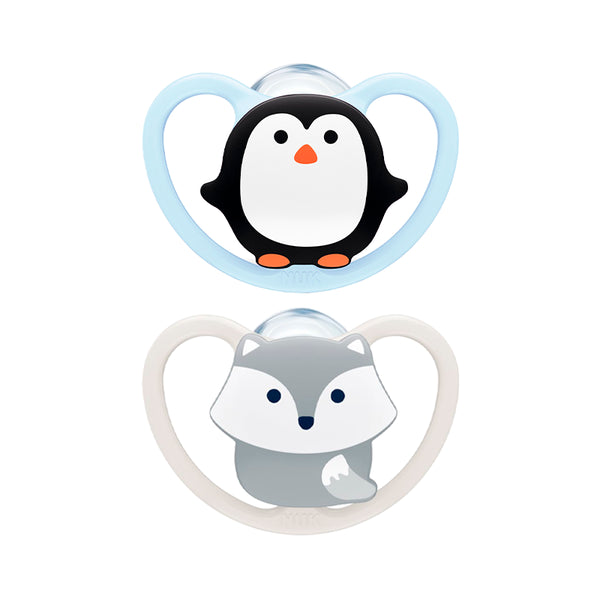 Nuk Sucette Space Silicone Pingouin et Loup 0-6m x 2 uni